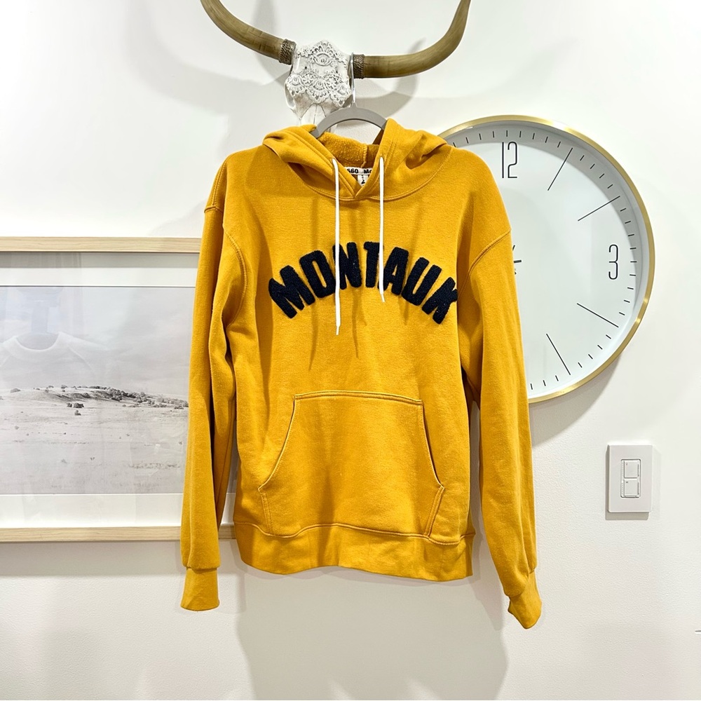 Kai Kai Montauk Chenille Hoodie Mustard Yellow Small Coastal Graphic Sweatshirt